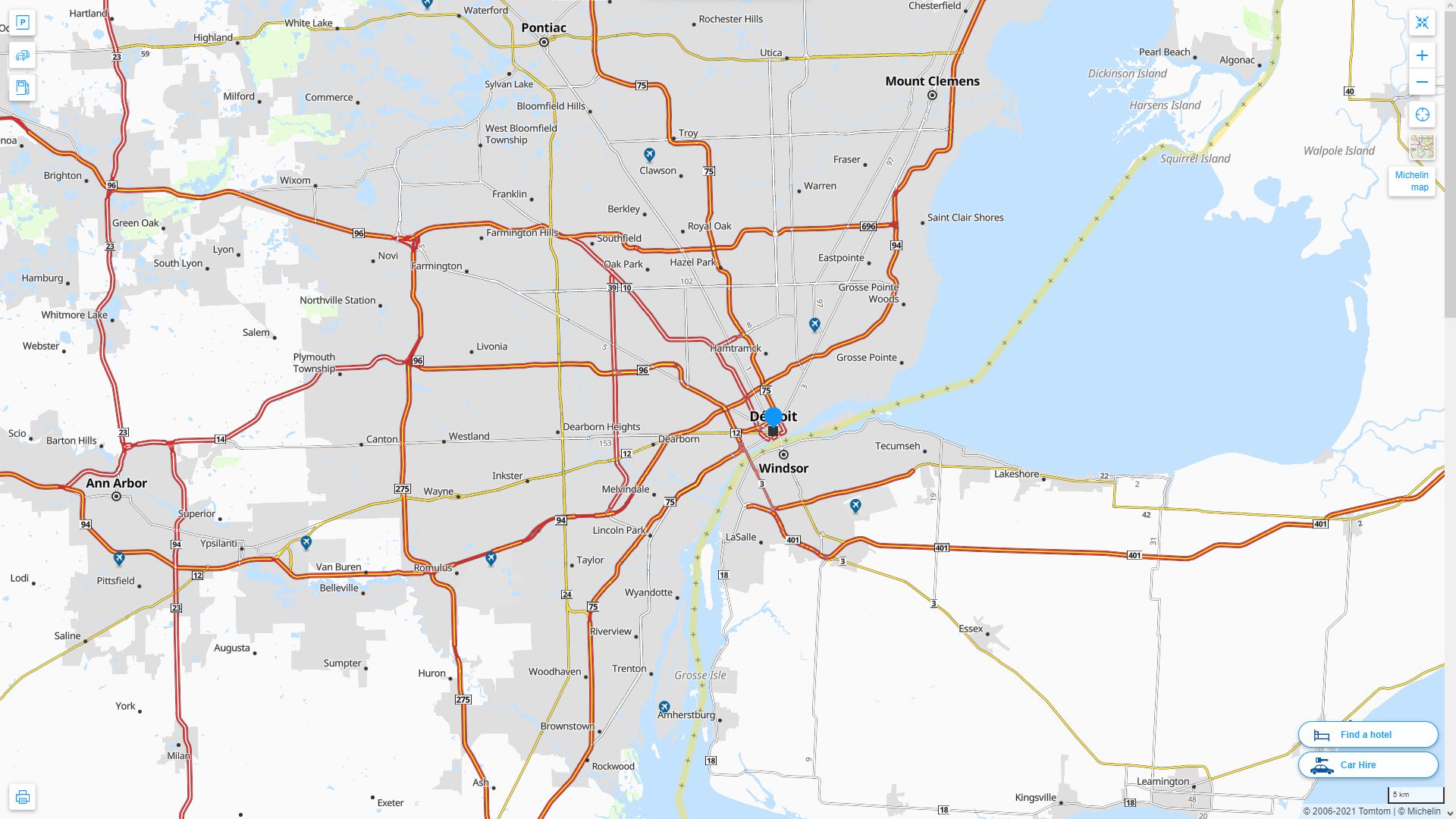 Detroit Michigan Highway and Road Map